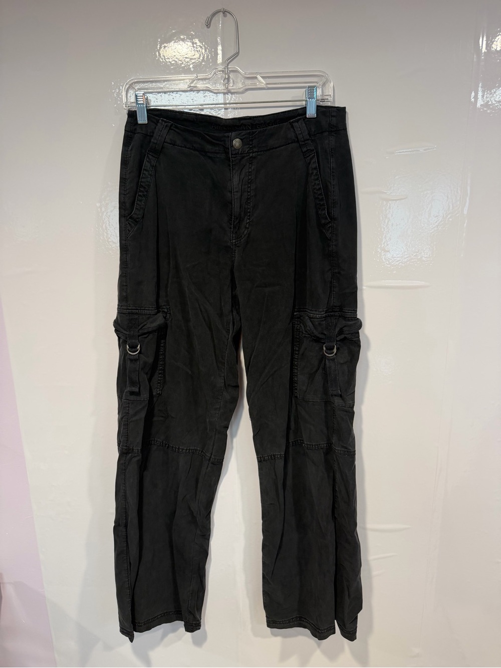 American Eagle Outfitters Black Cargo high waisted baggy wide leg pants‎
